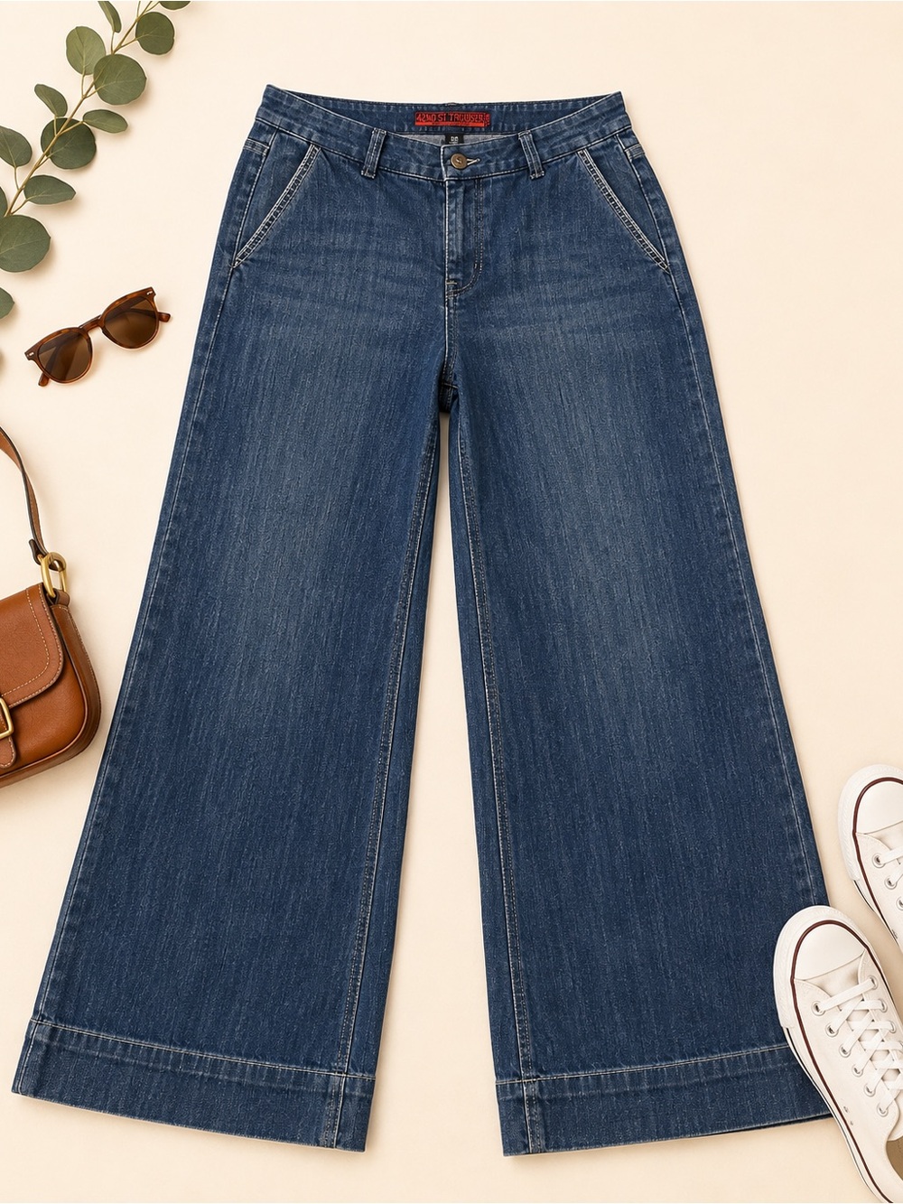 42nd Street Trouser Wide Leg Jeans Size 10 Tall Dark Wash Stretch